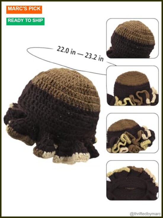 Handmade Knit Crochet Bucket Hat Side Ruffled Brim Women\'s Winter Sun